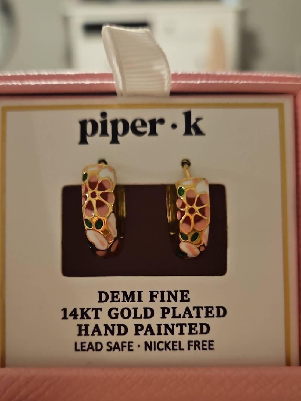 Piper Pink Floral Enamel 14KT Gold-Plated Hoop Earrings